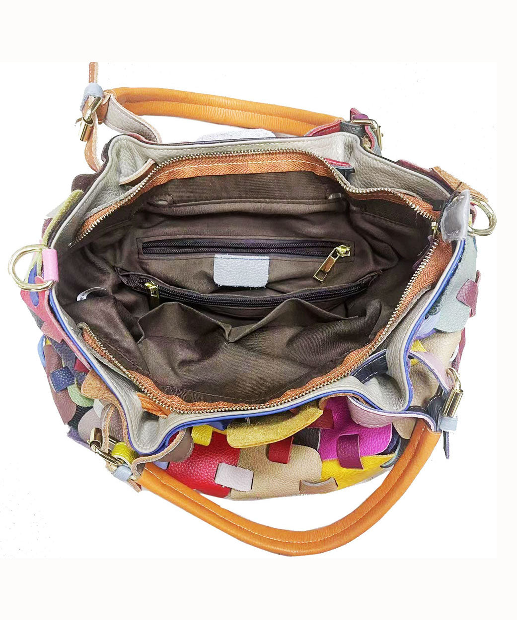 Beautiful Multicolour Patchwork Zippered Calf Leather Tote BAG