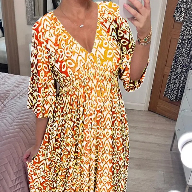 Vestido floral vintage con escote en V