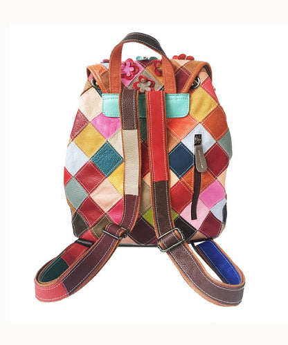 Handmade Multi Color Floral Patchwork Calf Leather Backpack Bag
